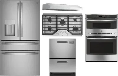 5 Piece Package Includes Refrigerator, Cooktop, Wall Oven, Hood And Dishwasher